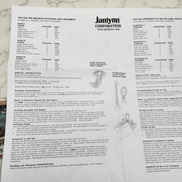 JANLYNN Vintage Christmas Stocking WE BELIEVE Cross Stitch Kit 1999 PATTERN ONLY - Picture 4 of 4